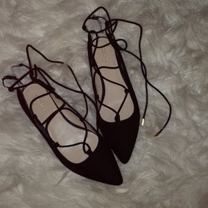 Calvin Klein black suede lace up flats 8.5US